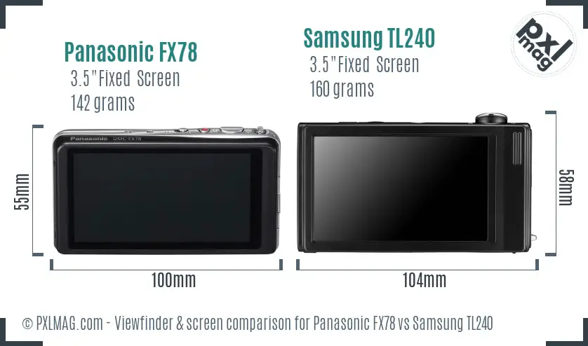 Panasonic FX78 vs Samsung TL240 Screen and Viewfinder comparison