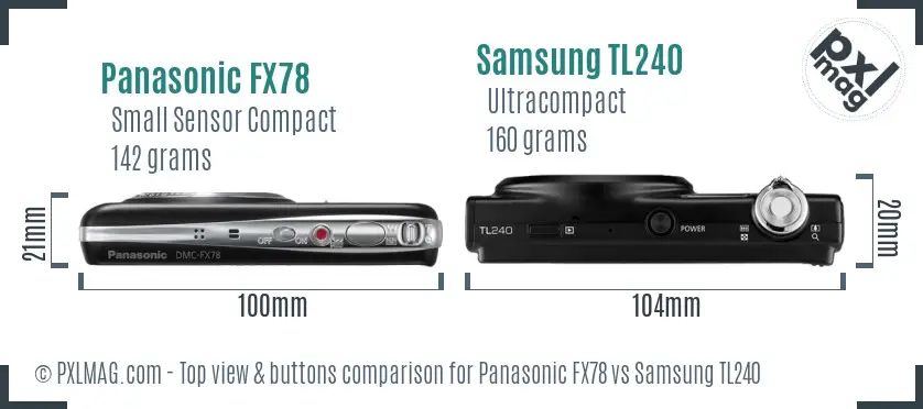 Panasonic FX78 vs Samsung TL240 top view buttons comparison