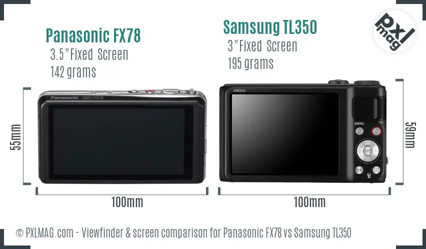 Panasonic FX78 vs Samsung TL350 Screen and Viewfinder comparison