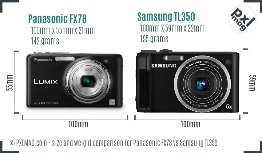 Panasonic FX78 vs Samsung TL350 size comparison