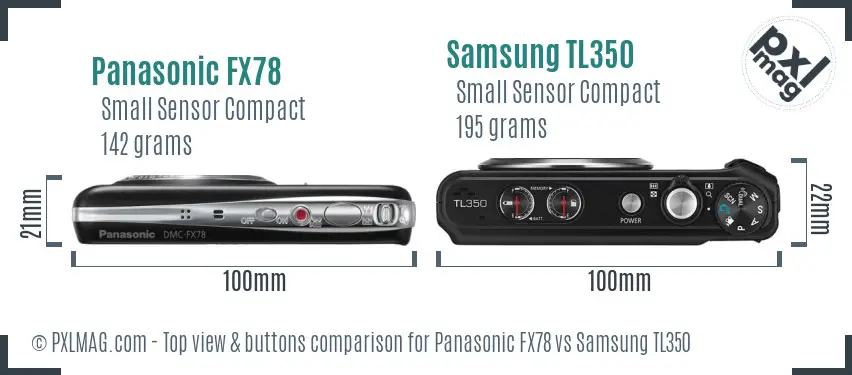 Panasonic FX78 vs Samsung TL350 top view buttons comparison