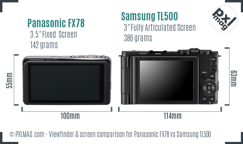 Panasonic FX78 vs Samsung TL500 Screen and Viewfinder comparison