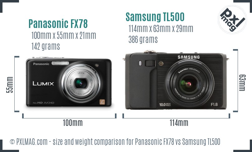 Panasonic FX78 vs Samsung TL500 size comparison