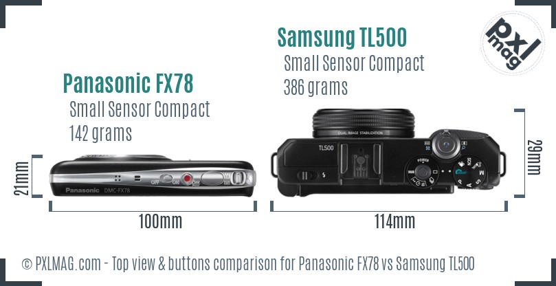 Panasonic FX78 vs Samsung TL500 top view buttons comparison