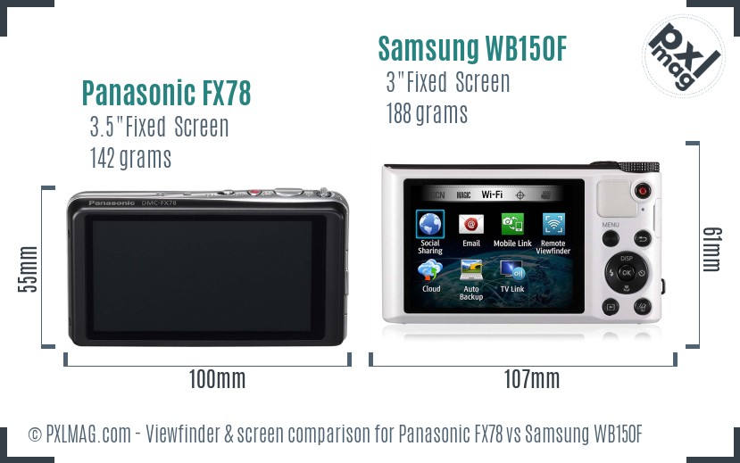 Panasonic FX78 vs Samsung WB150F Screen and Viewfinder comparison