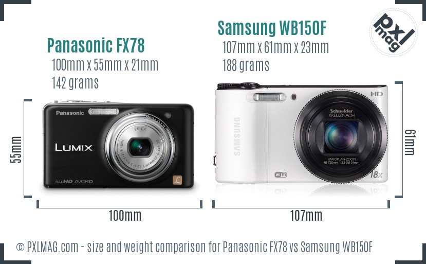 Panasonic FX78 vs Samsung WB150F size comparison