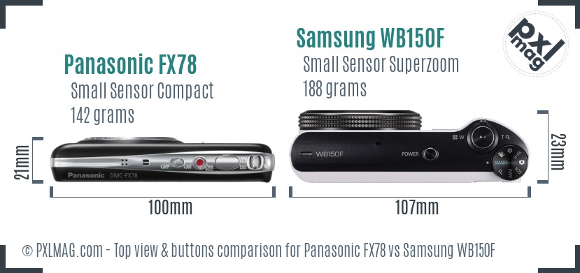 Panasonic FX78 vs Samsung WB150F top view buttons comparison