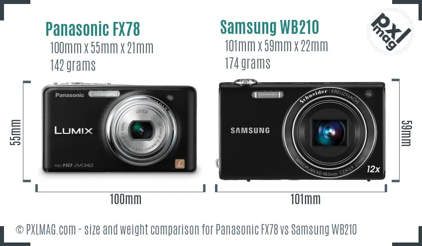 Panasonic FX78 vs Samsung WB210 size comparison
