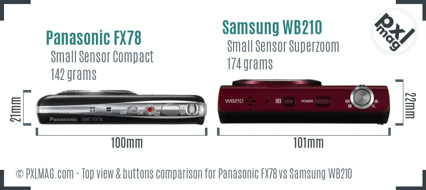 Panasonic FX78 vs Samsung WB210 top view buttons comparison