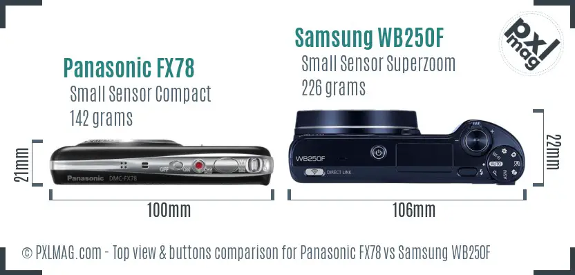 Panasonic FX78 vs Samsung WB250F top view buttons comparison