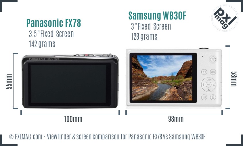 Panasonic FX78 vs Samsung WB30F Screen and Viewfinder comparison