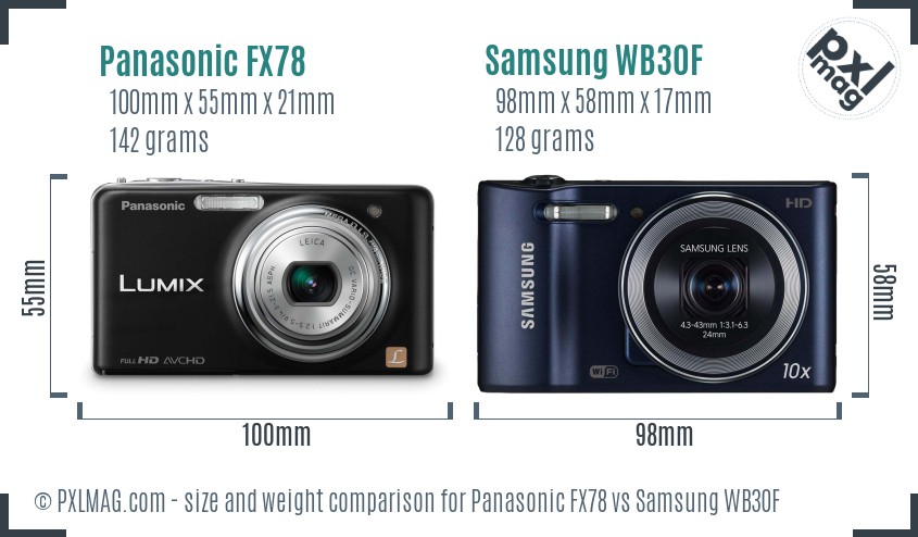 Panasonic FX78 vs Samsung WB30F size comparison