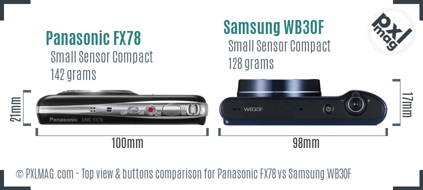 Panasonic FX78 vs Samsung WB30F top view buttons comparison