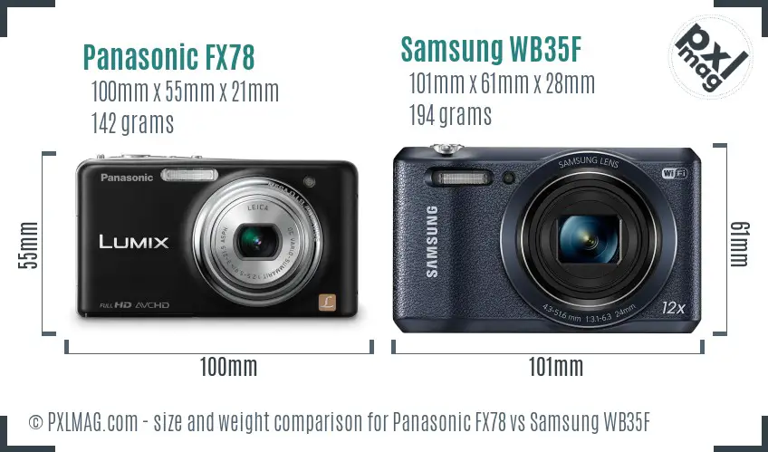 Panasonic FX78 vs Samsung WB35F size comparison