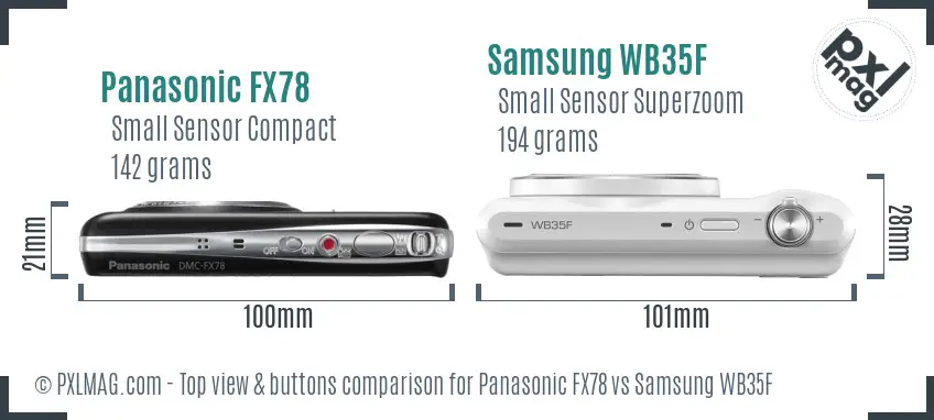 Panasonic FX78 vs Samsung WB35F top view buttons comparison