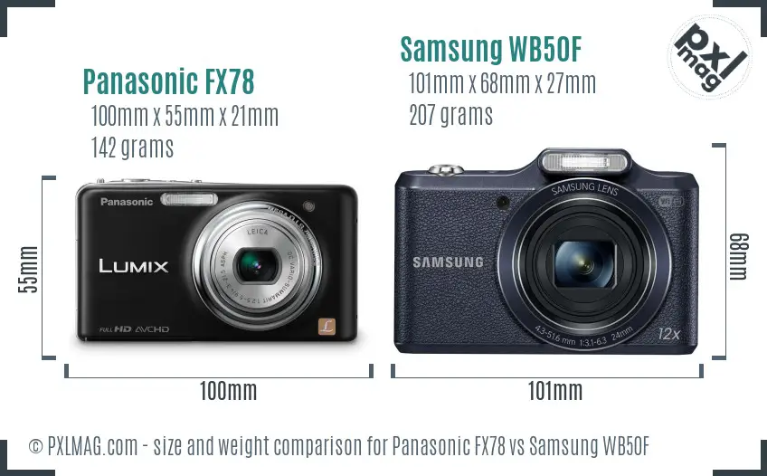 Panasonic FX78 vs Samsung WB50F size comparison
