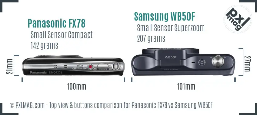 Panasonic FX78 vs Samsung WB50F top view buttons comparison