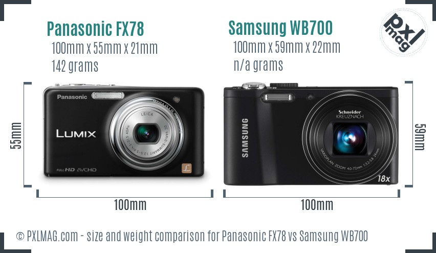 Panasonic FX78 vs Samsung WB700 size comparison