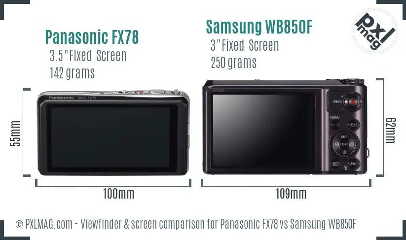 Panasonic FX78 vs Samsung WB850F Screen and Viewfinder comparison