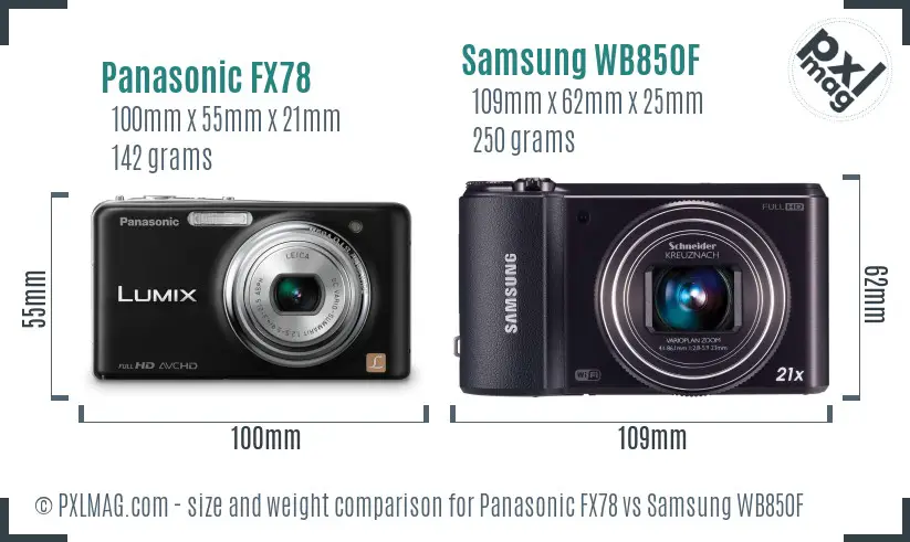 Panasonic FX78 vs Samsung WB850F size comparison