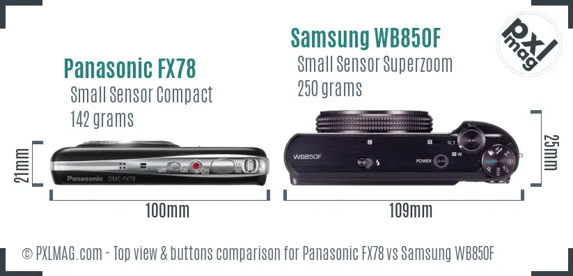 Panasonic FX78 vs Samsung WB850F top view buttons comparison