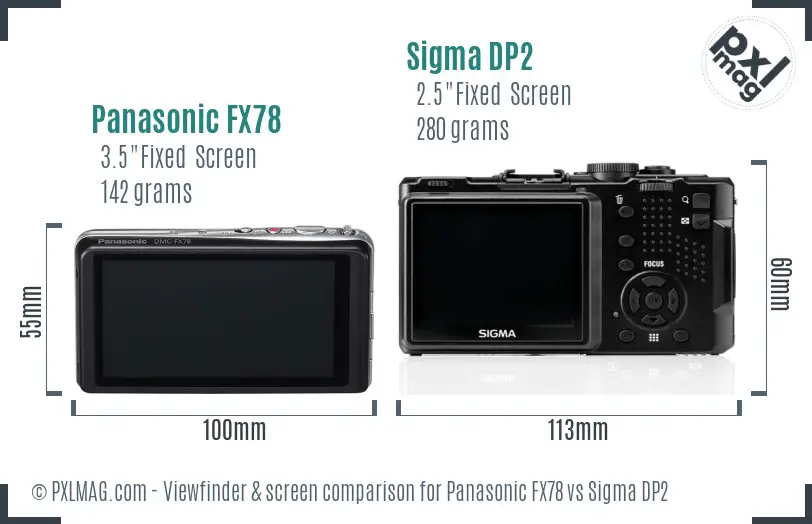 Panasonic FX78 vs Sigma DP2 Screen and Viewfinder comparison