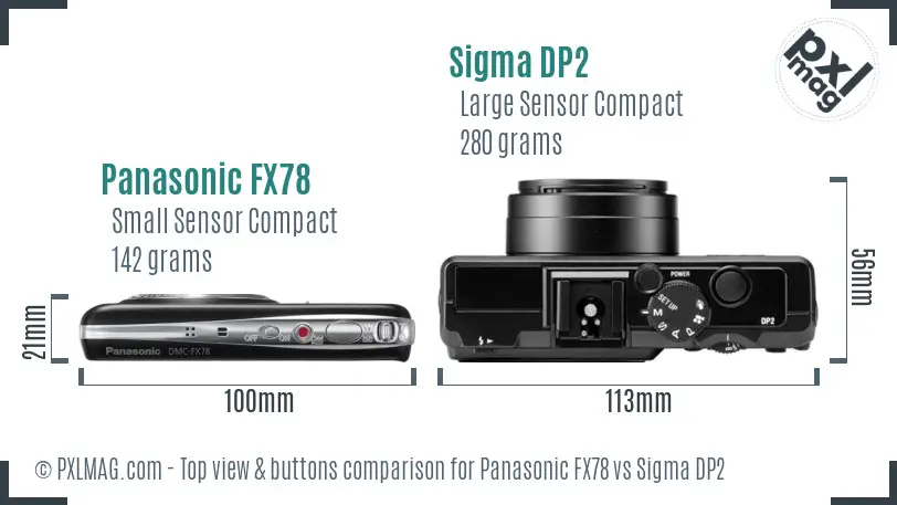 Panasonic FX78 vs Sigma DP2 top view buttons comparison