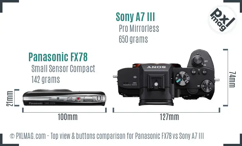 Panasonic FX78 vs Sony A7 III top view buttons comparison Panasonic FX78 vs Sony A7 III top view buttons comparison