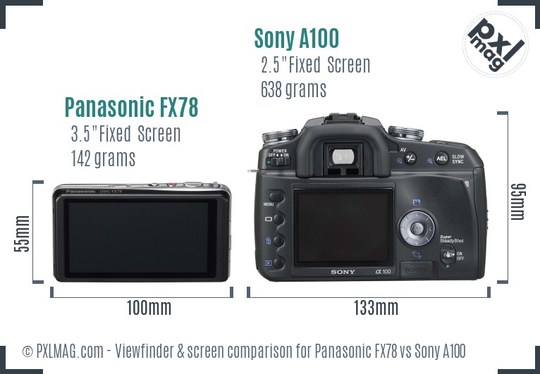 Panasonic FX78 vs Sony A100 Screen and Viewfinder comparison