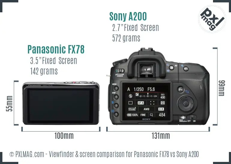 Panasonic FX78 vs Sony A200 Screen and Viewfinder comparison