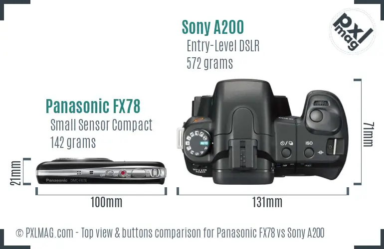 Panasonic FX78 vs Sony A200 top view buttons comparison