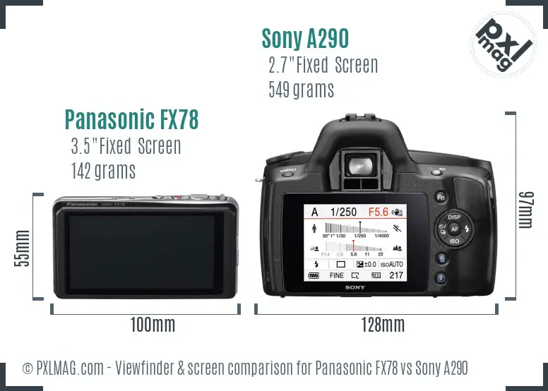Panasonic FX78 vs Sony A290 Screen and Viewfinder comparison
