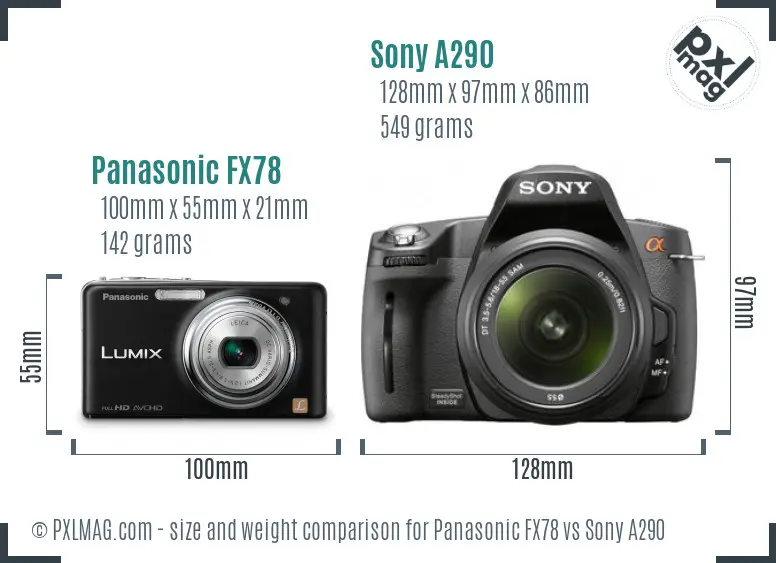 Panasonic FX78 vs Sony A290 size comparison