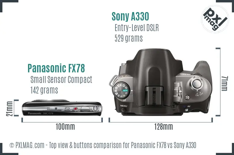 Panasonic FX78 vs Sony A330 top view buttons comparison Panasonic FX78 vs Sony A330 top view buttons comparison