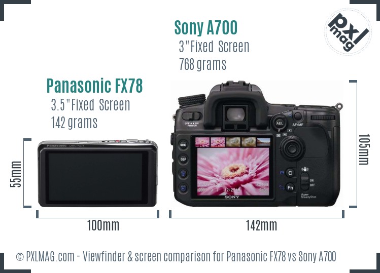 Panasonic FX78 vs Sony A700 Screen and Viewfinder comparison