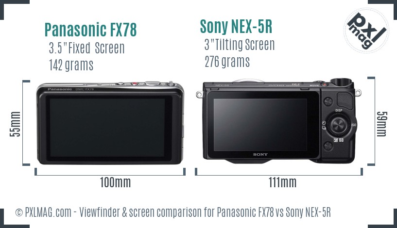 Panasonic FX78 vs Sony NEX-5R Screen and Viewfinder comparison