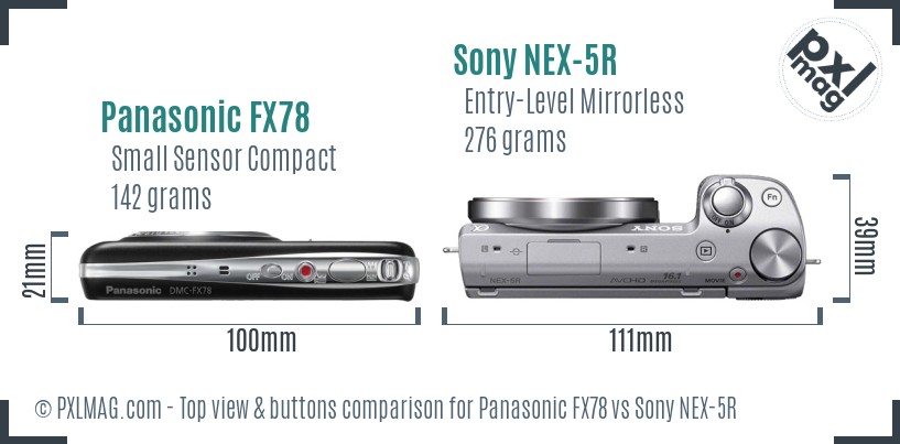 Panasonic FX78 vs Sony NEX-5R top view buttons comparison
