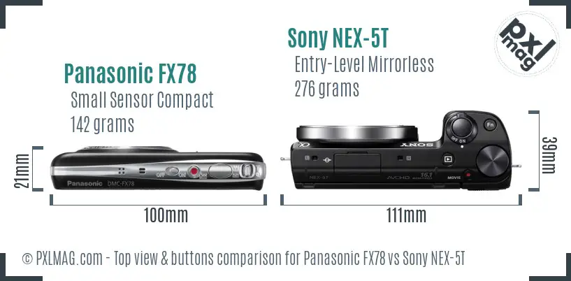 Panasonic FX78 vs Sony NEX-5T top view buttons comparison Panasonic FX78 vs Sony NEX-5T top view buttons comparison