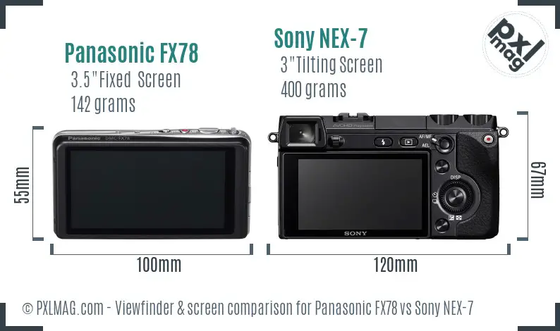 Panasonic FX78 vs Sony NEX-7 Screen and Viewfinder comparison