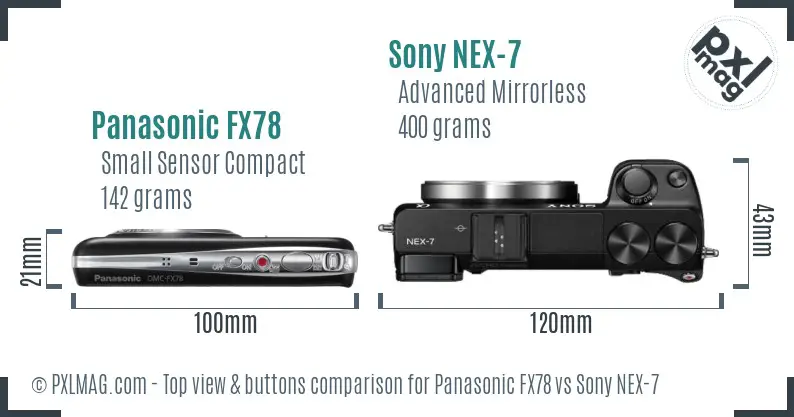 Panasonic FX78 vs Sony NEX-7 top view buttons comparison