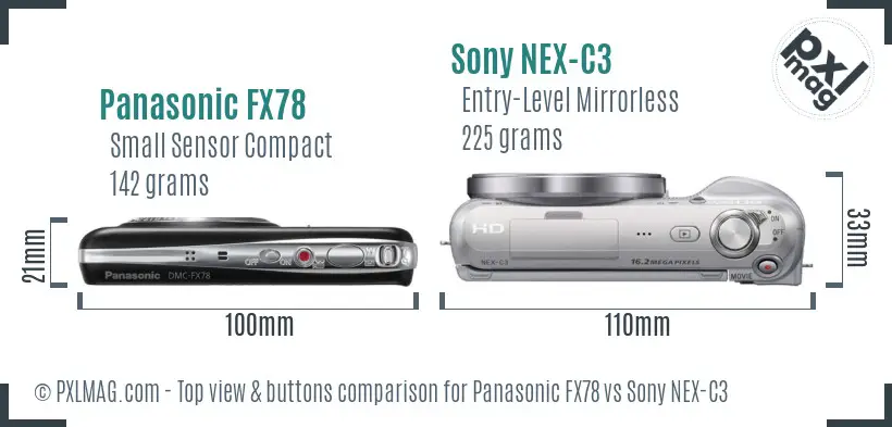 Panasonic FX78 vs Sony NEX-C3 top view buttons comparison Panasonic FX78 vs Sony NEX-C3 top view buttons comparison
