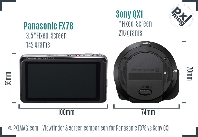 Panasonic FX78 vs Sony QX1 Screen and Viewfinder comparison