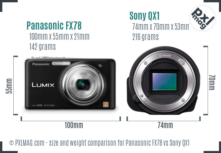 Panasonic FX78 vs Sony QX1 size comparison