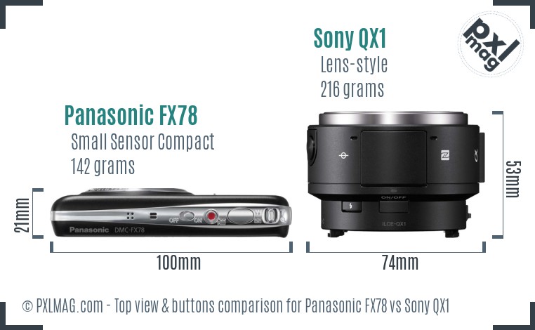 Panasonic FX78 vs Sony QX1 top view buttons comparison