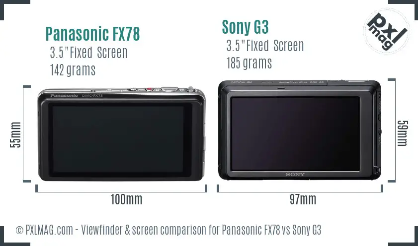 Panasonic FX78 vs Sony G3 Screen and Viewfinder comparison