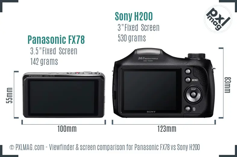 Panasonic FX78 vs Sony H200 Screen and Viewfinder comparison