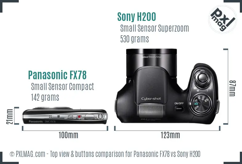 Panasonic FX78 vs Sony H200 top view buttons comparison