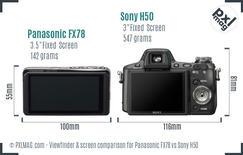 Panasonic FX78 vs Sony H50 Screen and Viewfinder comparison