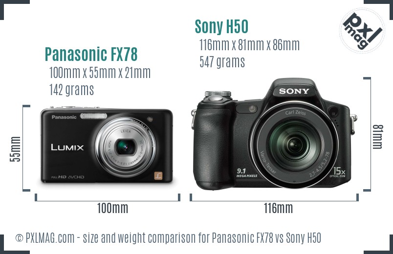 Panasonic FX78 vs Sony H50 size comparison