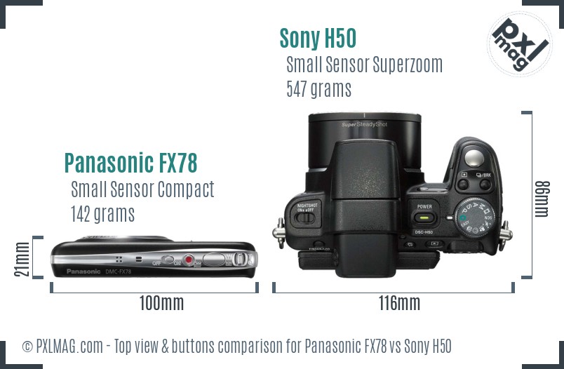 Panasonic FX78 vs Sony H50 top view buttons comparison